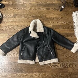 Mango faux fur moto jacket size small